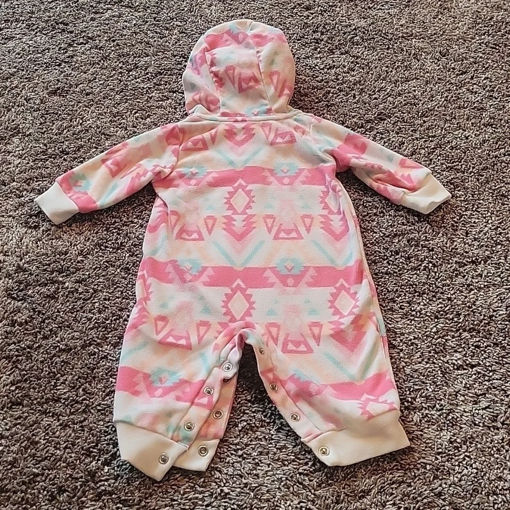 Carter's Fleece Hooded footless onesie jumpsuit aztek print size 3 mo